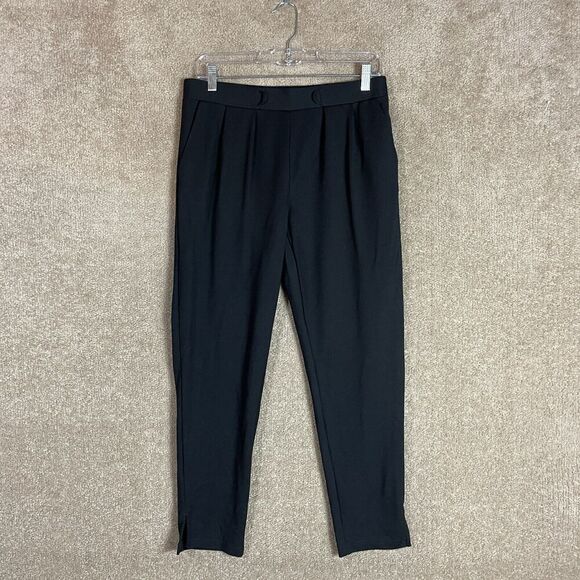 Betabrand Yoga Crop Pants Womens Size Medium Black Pleated Stretch Ponte Pull On - Picture 1 of 11